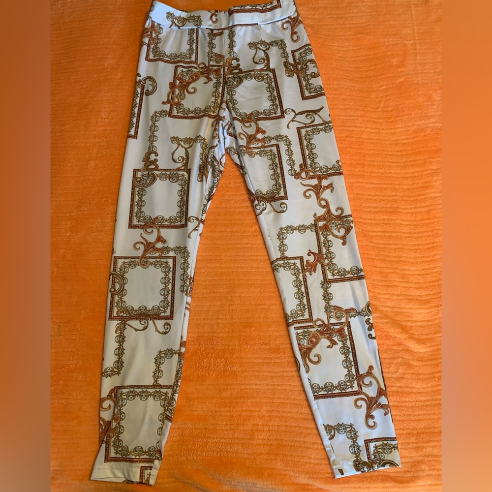 SHEIN Silky Gold & Cream Leggings Size Small EC